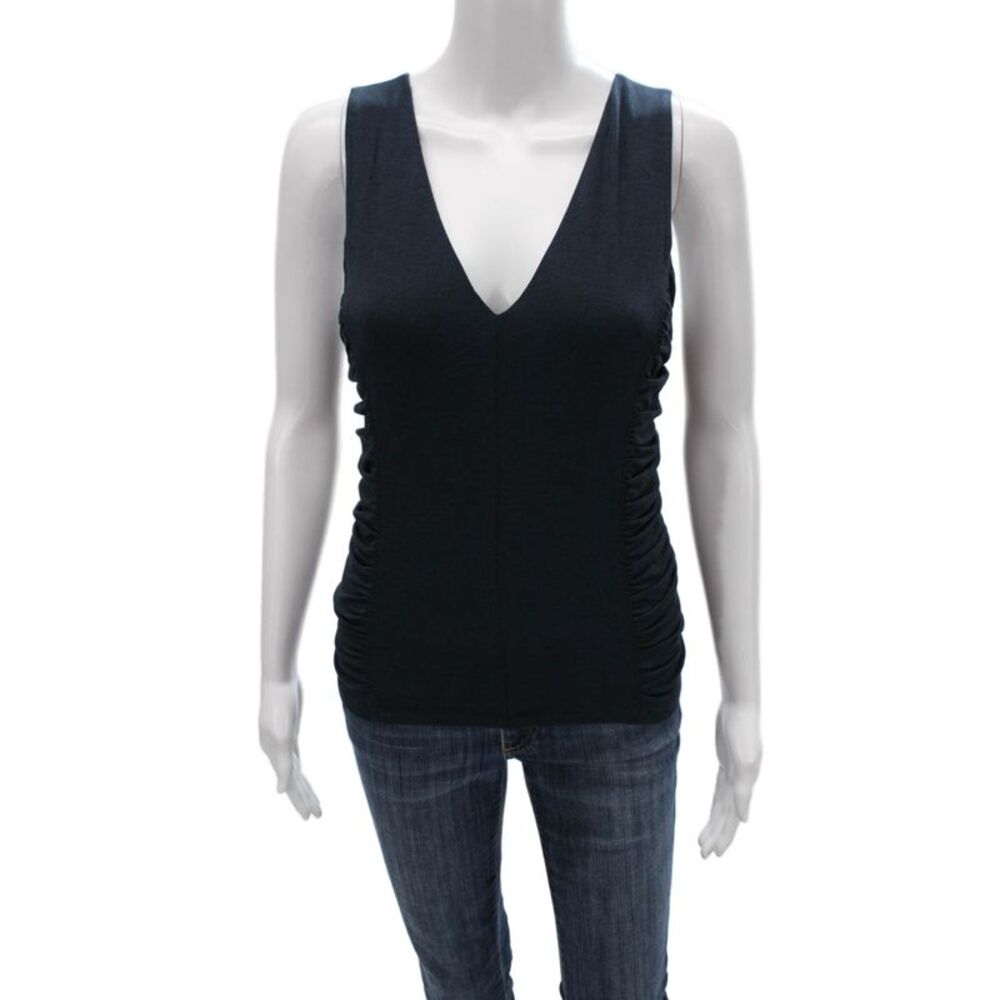 Nation Los Angeles Women Basic Pima Cotton V Neck Sleeveless Tank Blue Size S